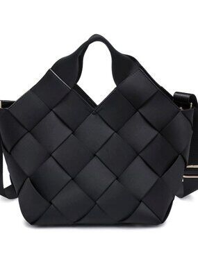 Sol & Selene Resilience Black Woven Neoprene Tote Crossbody Shoulder Handbag NWT